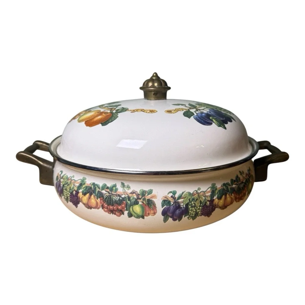 Vintage Tabletops Unlimited Kensington Garden Fruit Dutch Oven Pot w Lid Tuscan